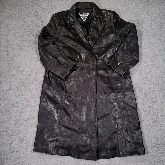 Marvin Richards Womens 16 Coat Jacket Leather Long Sleeve V Neck Lined Button